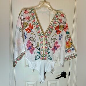 FARM Rio White Cream Tie Front Embellished Blouse -NWT